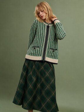Green Cotton Blend Chunky Knit Zip Cardigan US L/14